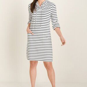 Chicos Women's  ZENERGY UPF Striped Hooded Dress with front pockets Size 6 (0)